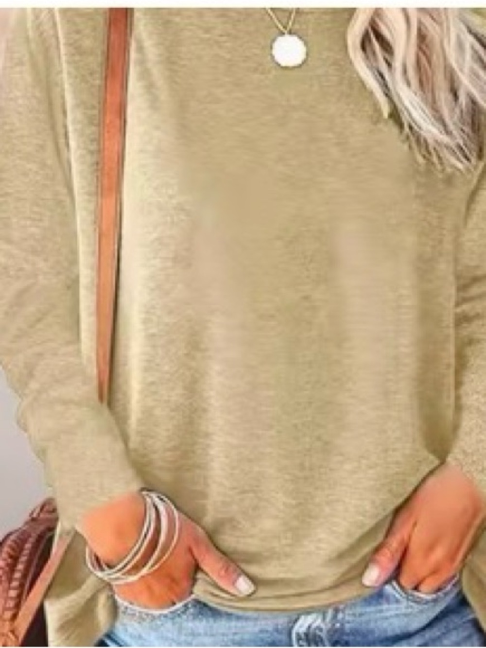 Women’s Long-Sleeve Crewneck Shirt - Tan Heather Medium